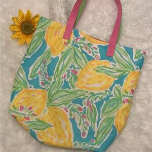 LILLY PULITZER for Estee Lauder Tropical lemon print canvas tote bag VVGUC+++